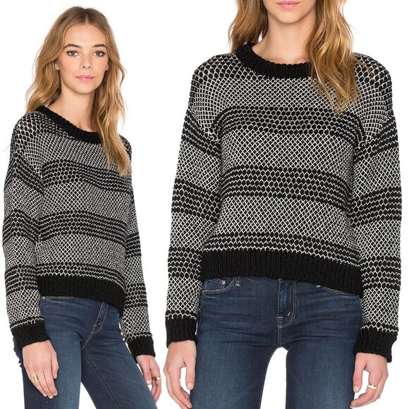 Current Elliott Mixed Stitch Alpaca Blend Sweater Black Ivory Combo Size XS $358 - Picture 2 of 16